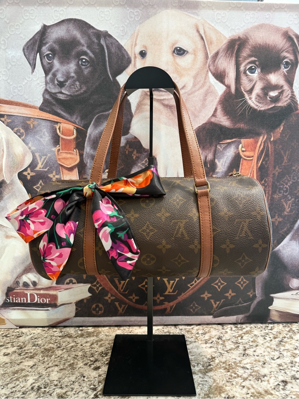 Louis Vuitton Brown Monogram Mini Papillon with Floral Scarf Accent